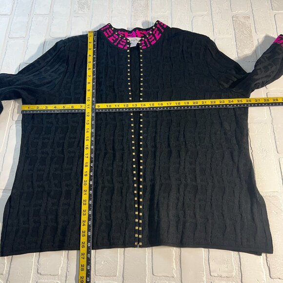 Ming Wang Cardigan Jacket Women 2X Black Pink Open Front Knit 3/4 Sleeve Studded - Picture 2 of 12